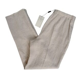 New Vivid Womens Linen Pants Sz 4 Beige Old Money Quiet Luxury Resortwear Beach